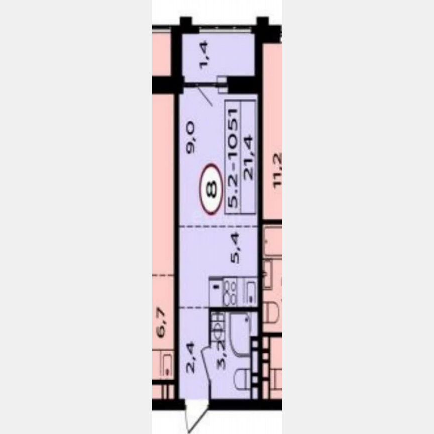 1-к. квартира, 21,4 м², 12/16 эт.