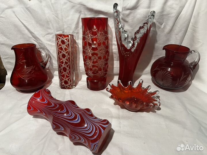 Ваза кувшин красное стекло лот СССР