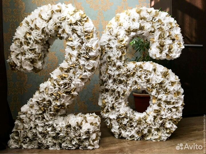 Цифры на день рождение из помпонов, шаров, цветов