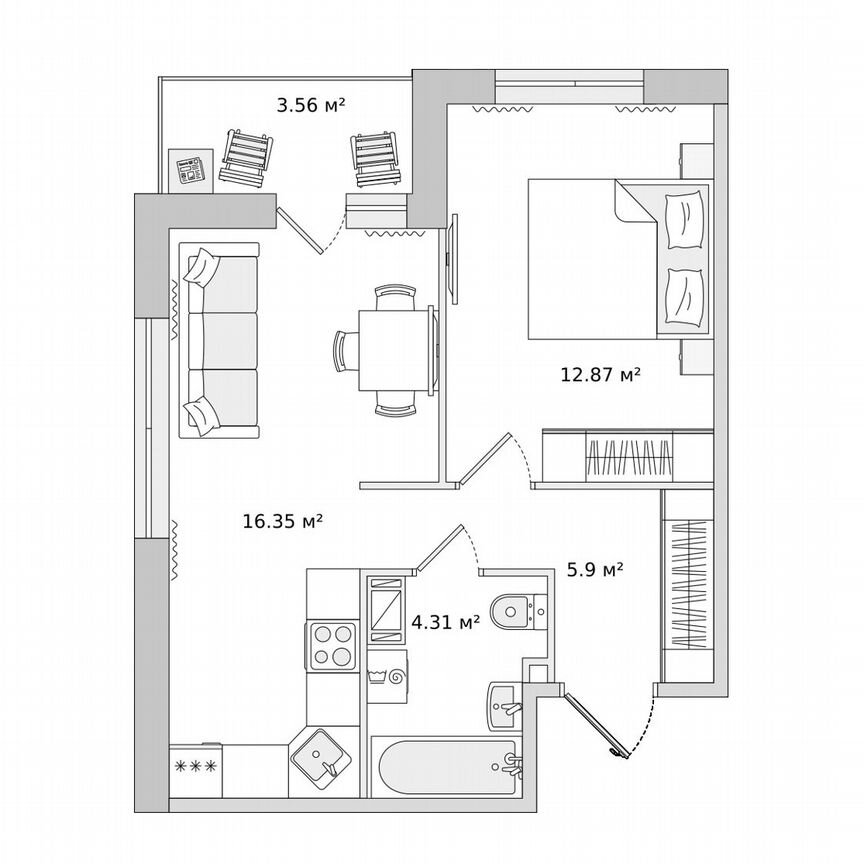 1-к. квартира, 43 м², 14/15 эт.