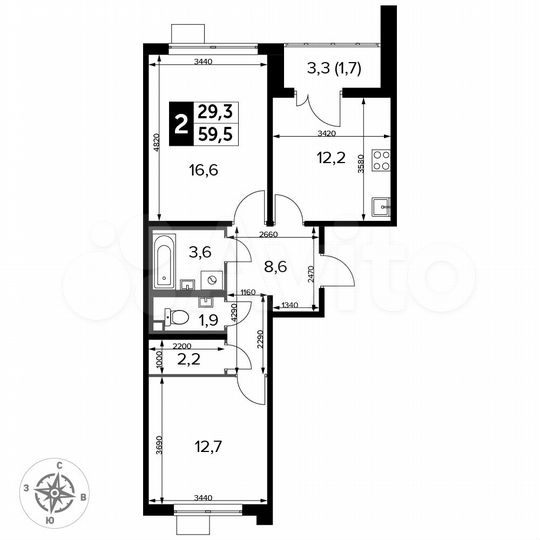 2-к. квартира, 59,5 м², 16/24 эт.