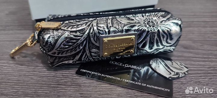 Женская кожаная ключница D&G silvery новая