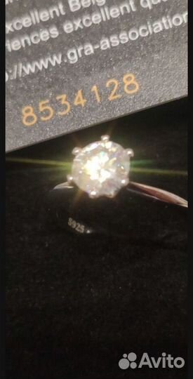 Кольцо с бриллиантом муассанит 1 карат 6.5мм