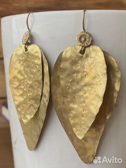 Серьги латунь листики