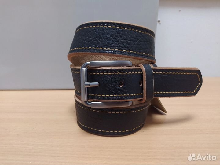 Мужской кожаный ремень. Джинсовый
