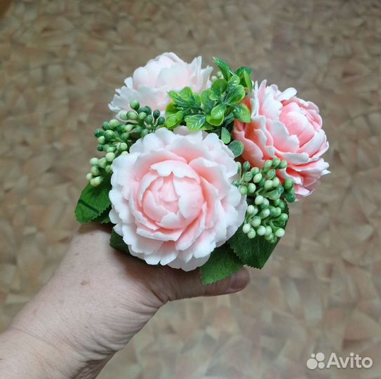Букет цветы пионы, розы из мыла