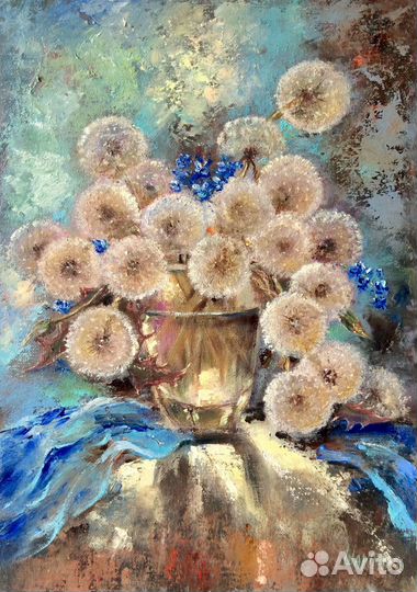 «Одуванчики» картина маслом с цветами