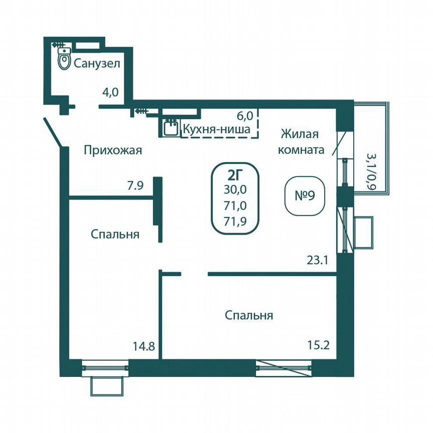 2-к. квартира, 71,9 м², 7/17 эт.