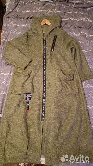 Пальто пыльник демисезонное букле 52-54 оверсайз