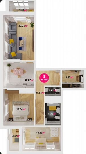 3-к. квартира, 91,4 м², 24/25 эт.