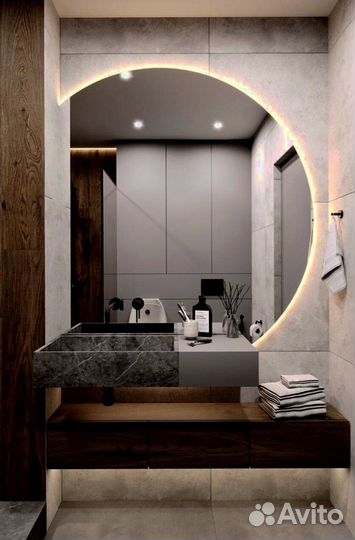 Интерьерные безрамные зеркала любой формы