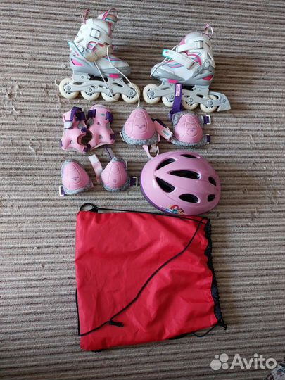 Ролики на девочку, р 26-31, с набором защиты, б/у