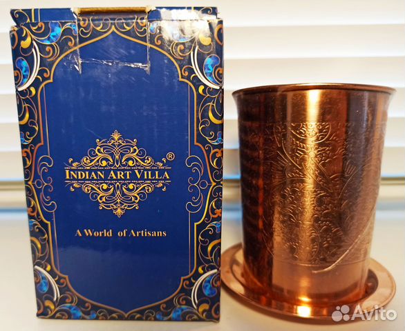 Медный стакан 300 мл с крышкой-блюдцем