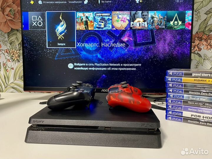 PS4 Slim 1Tb / много игр / 2 геймпада / hogwarts