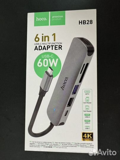 Адаптер USB C Хаб 6 в 1 Hoco HB28