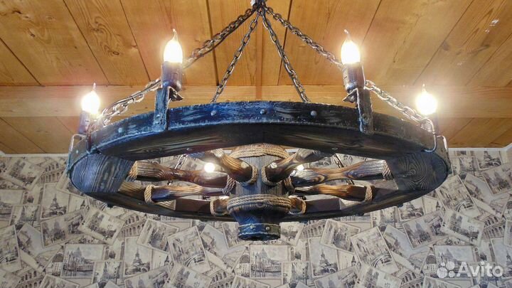 Люстра колесо телеги 90 см