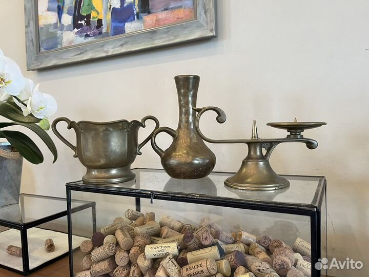 Подсвечник, ваза/кашпо, кувшин. Латунь литье