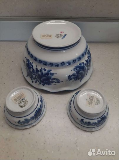 Набор большая ваза и 2 маленькие гжель