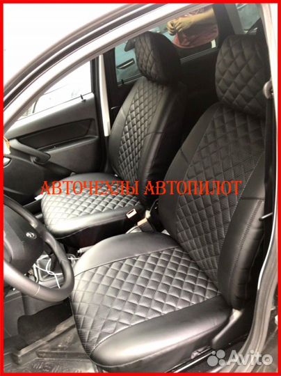 Чехлы Автопилот LADA Granta из экокожи чёрные Ромб