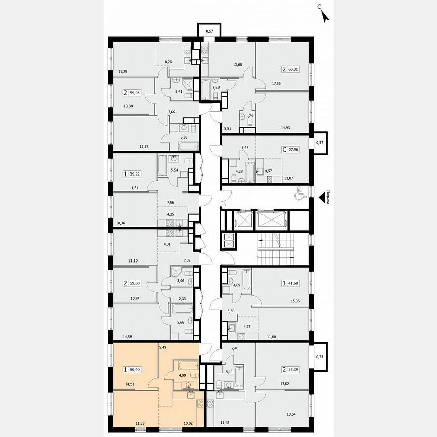 1-к. квартира, 50,4 м², 7/19 эт.