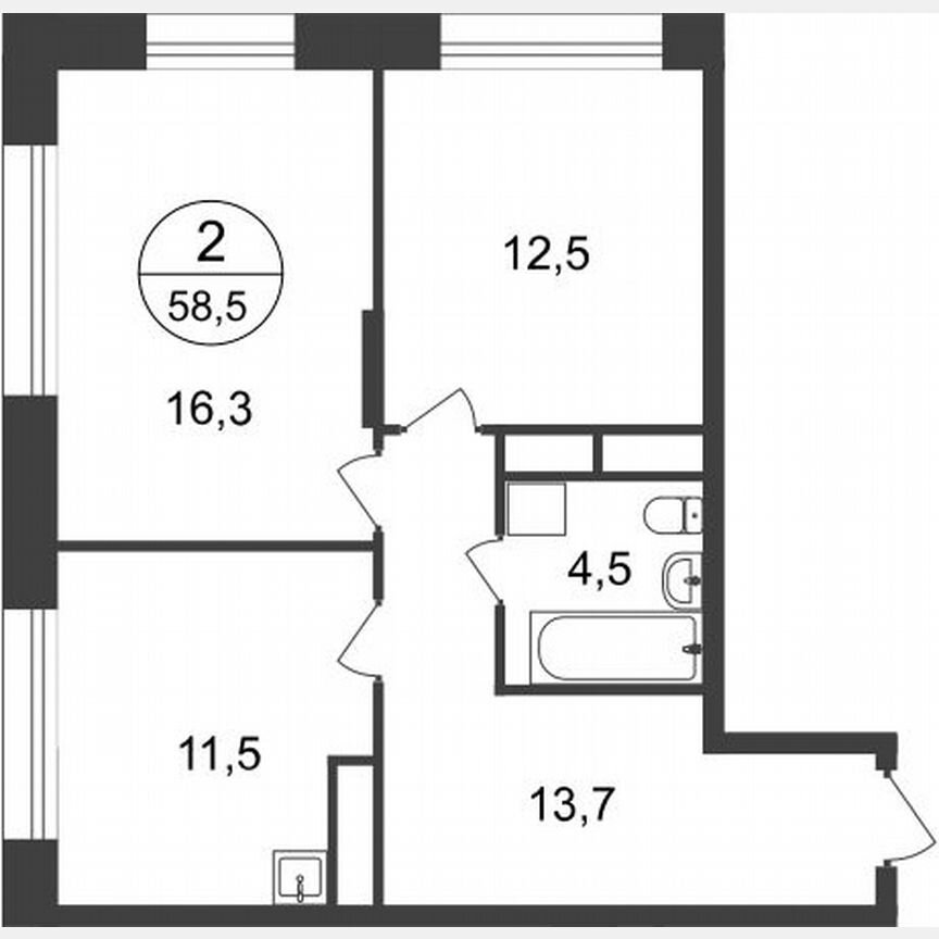 2-к. квартира, 58,5 м², 19/22 эт.
