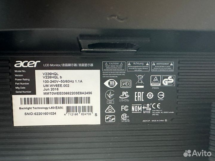 Монитор Acer 21.5 V226HQL Black 60 Hz 1920x1080