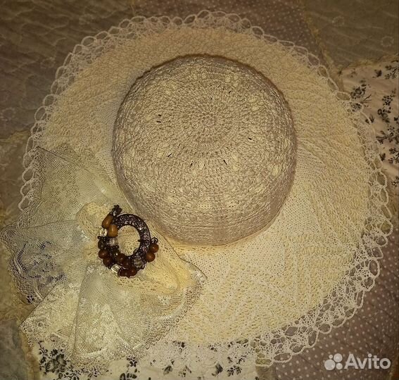 Шляпка лён. ручная работа. кружево