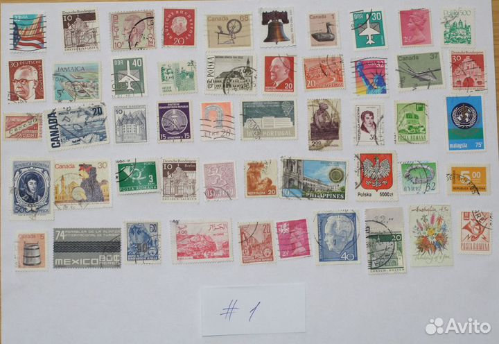 100 шт. почтовые марки разных стран, #1-2