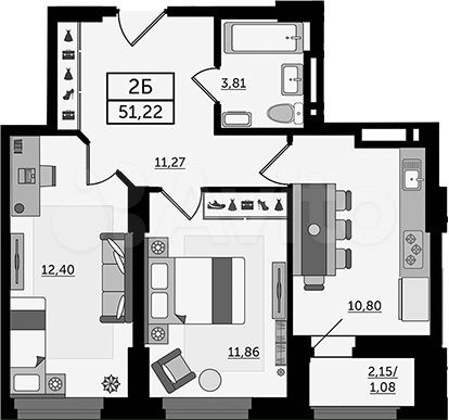 2-к. квартира, 52 м², 10/22 эт.