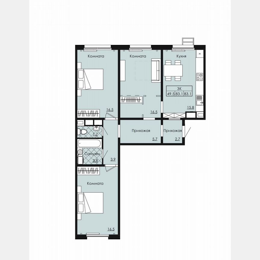 3-к. квартира, 83,1 м², 3/9 эт.