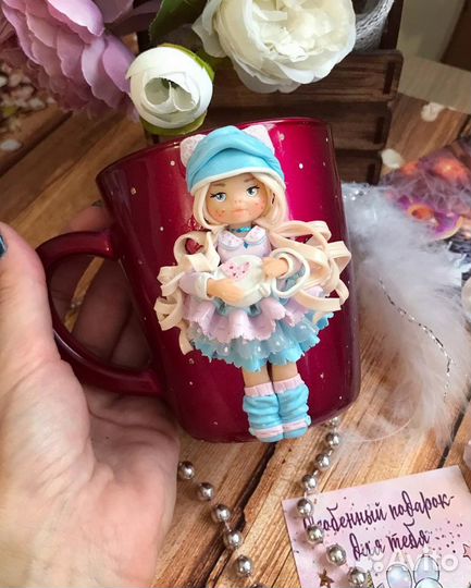 Кружка с декором из полимерной глины