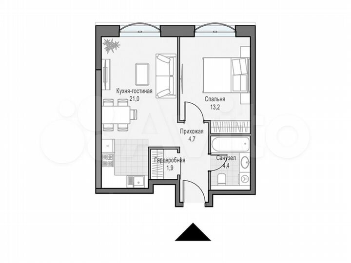 1-к. квартира, 45,6 м², 10/21 эт.
