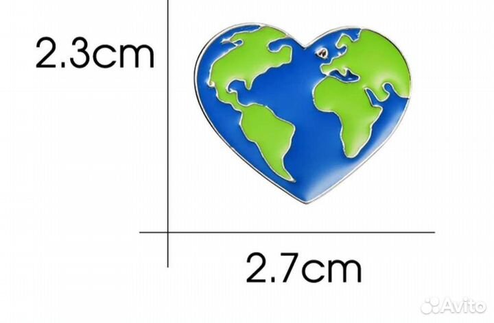 Значок пин Зелёная Планета Сердце новый