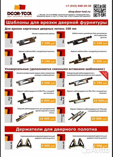 Шаблоны для врезки скрытых петель, петель и замков