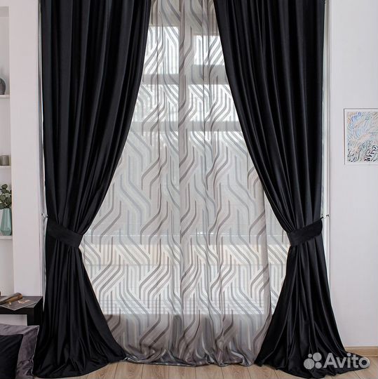 Портьеры бархат Беллиссимо Черный шторы
