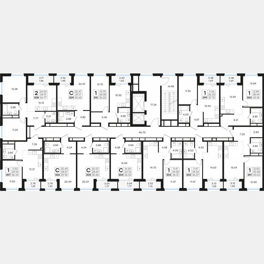 2-к. квартира, 56,8 м², 13/15 эт.