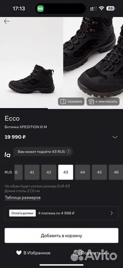 Ботинки Ecco с Goretex, 43р