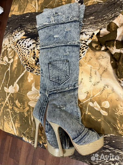 Джинсовые летние сапоги