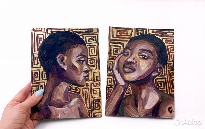Картины маслом Африканки 2 штуки 15 на 20 см