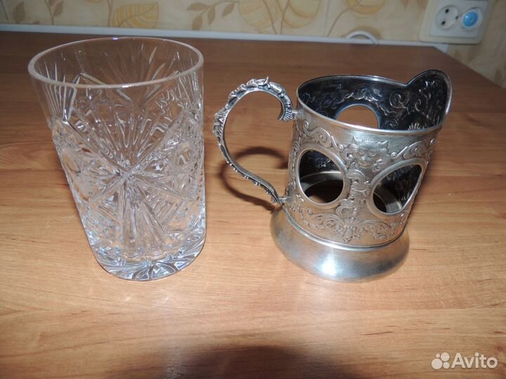 Серебрянный подстаканник с хрустальным стаканом
