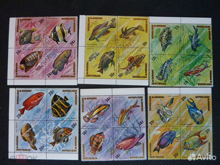 Бурунди 1974 г. Рыбки Авиапочта 1085-1108 в идеале