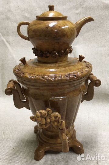 Чайный набор с самоваром из капа-корня. 15 предм