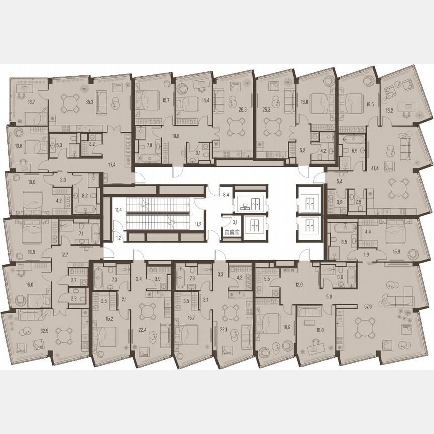 2-к. квартира, 58,2 м², 30/32 эт.