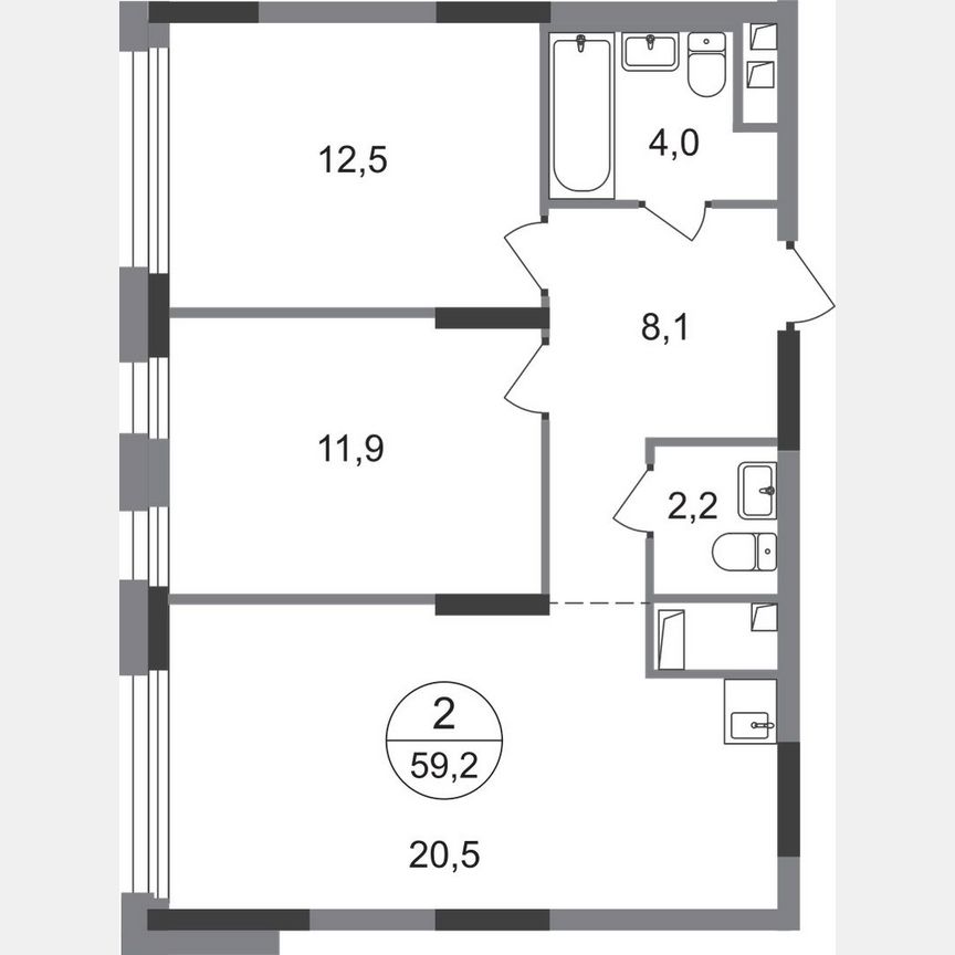 2-к. квартира, 59,2 м², 2/17 эт.