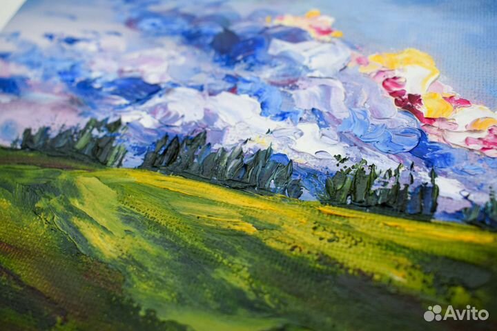 Картина маслом на холсте пейзаж Облака закат