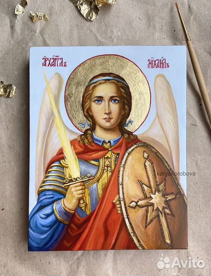 Живописная икона ручной работы Архангел Михаил