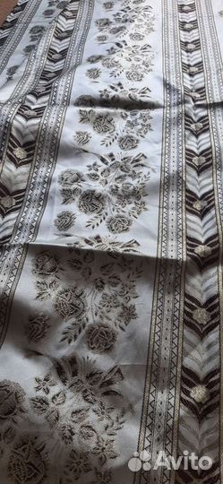 Шторы жаккард беж коричневые цветы золотой люрекс