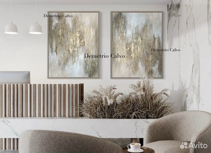 Интерьерная картина большая абстракция с золотом