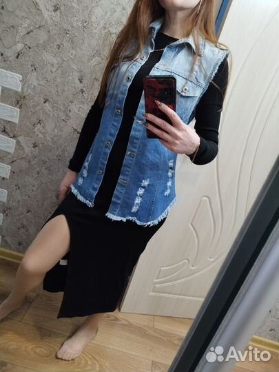 Джинсовая жилетка,рубашка(джинсы)