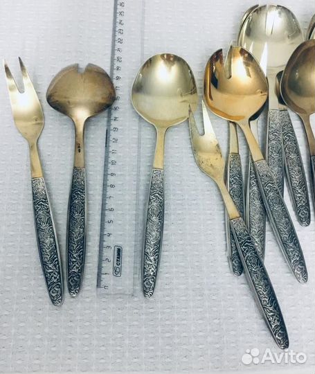 Ложки, вилки сервировочные, серебро 916, позолота